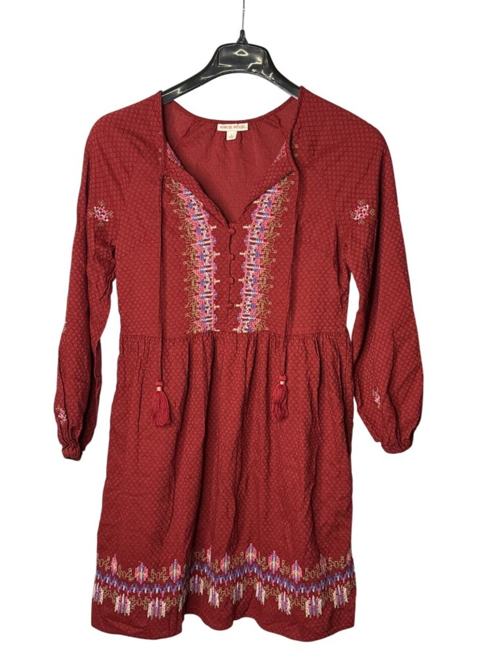 Knox Rose Embroidered Peasant Dress Size S Fit & Flare Knee Length Boho Retro
